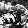 Waratah forward Tim Kava clashing with Auckland’s Sean Fitzpatrick in South Pacific Championship clash in 1989.