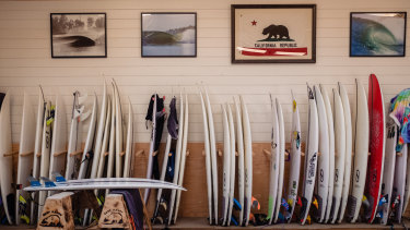 Boards line one wall at the Surf Ranch in California, which is hosting four days of competition involving the world's best surfers. 