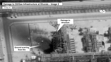 Damage to infrastructure at Saudi Aramco's Kuirais oil field in Buqyaq, Saudi Arabia. 