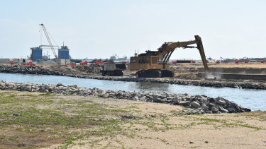 Construction work at the Port City Colombo reclamation site.