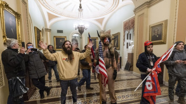 Supporters of President Donald Trump are confronted by U.S. Capitol Police officers 