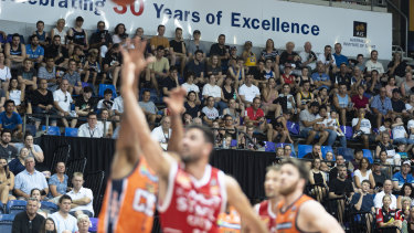 The crowd looks on at the AIS as Illawarra took on Cairns in the NBL.