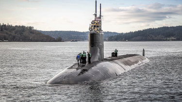 The USS Connecticut departs Puget Sound Naval Shipyard, in Washington state, in 2016.