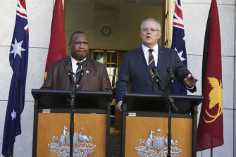 Prime Minister of Papua New Guinea James Marape and Australian Prime Minister Scott Morrison.
