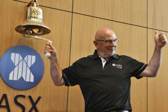 Nuix CEO Rod Vawdrey at the bell ringing ceremony at the ASX. Nuix soared on its debut on Friday. 