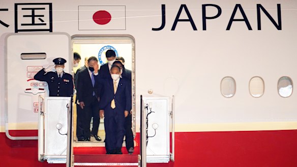 Japanese Prime Minister Yoshihide arriving the US for meetings with President Joe Biden.