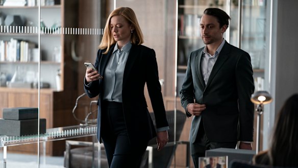 Shiv (Sarah Snook) and Roman (Kieran Culkin) in a scene from Succession.