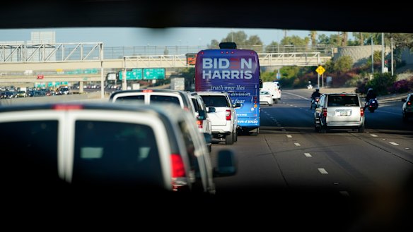 Democratic presidential candidate Joe Biden's bus seen in Arizona in October.
