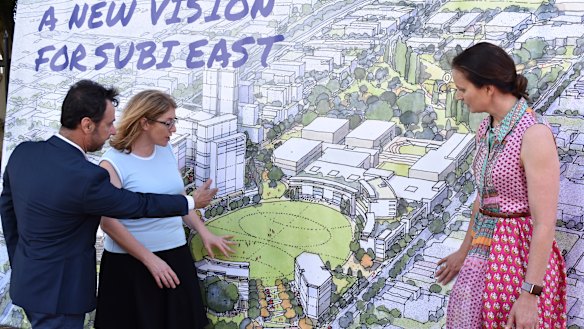 Minister for Planning Rita Saffioti unveils the new concept images for the Subiaco redevelopment with Landcorp chief executive Frank Marra and Subiaco Mayor Penny Taylor.
