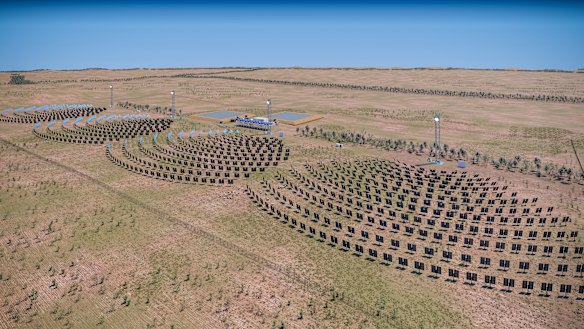 Rendered images of AGL and RayGen’s concentrated solar and thermal storage project in Victoria.