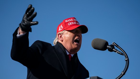 President Donald Trump speaks during a campaign rally in Iowa.