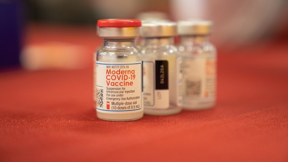 Targeted by Russian disinformation: Vials of the Moderna COVID-19 vaccine.