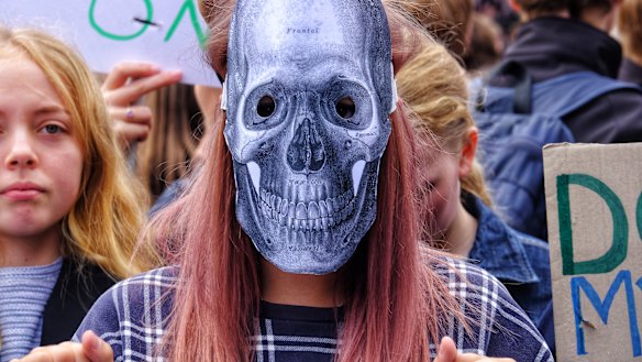 Some protesters wore make-up or masks.