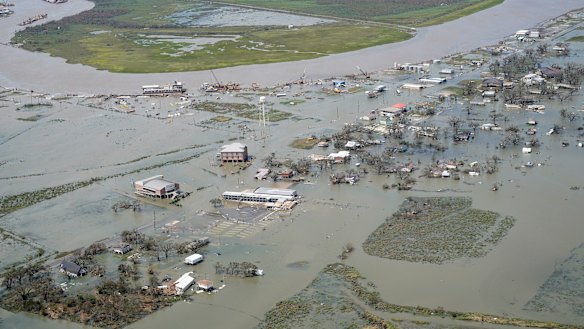 Buildings and homes are flooded in the aftermath of Hurricane Laura.