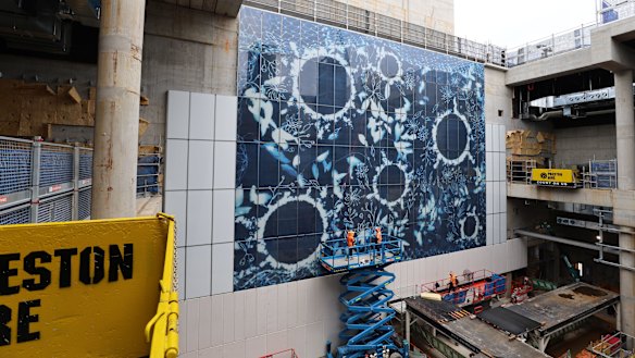 The Plants, Waters, Gathering Time artwork by Elisa Jane Carmichael, at Woolloongabba’s new station.