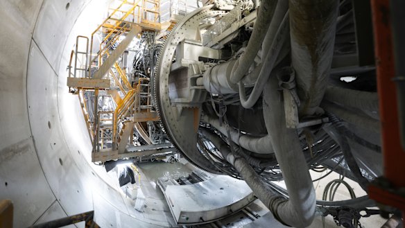 Tunnel borer Lady Eileen Hudson excavating the tunnel that will connect the turbines to the lower Talbingo reservoir. The Snowy 2.0 power project is being connected to the grid from money out of a fund that will be axed by the Coalition.