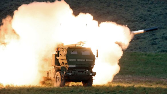 High Mobility Artillery Rocket Systems are mounted on a truck and can carry a container with six rockets.