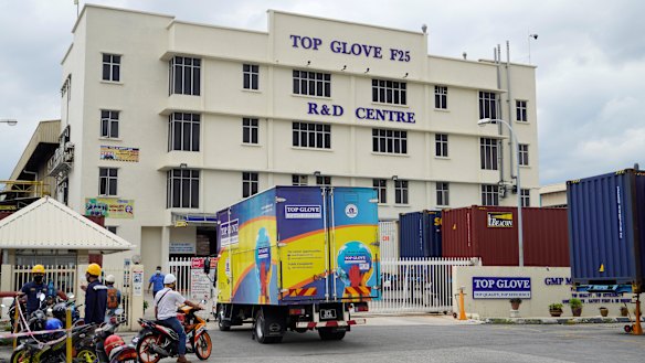 Transport truck from Top Glove enter Top Glove factory in Shah Alam, Malaysia.
