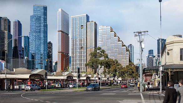 An artist’s impression of the three new towers in the market precinct.
