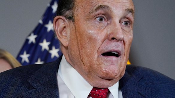 Former mayor of New York Rudy Giuliani, a lawyer for President Donald Trump, speaks during a news conference at the Republican National Committee headquarters.