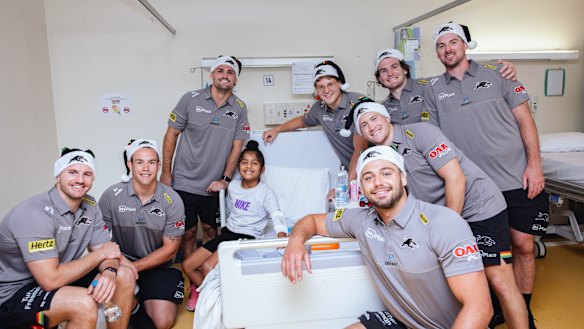 Penrith Panthers players visiting Napean Hospital this week.