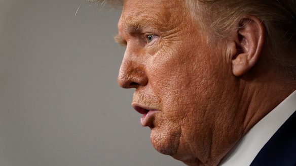US President Donald Trump speaks during a news conference at the White House.