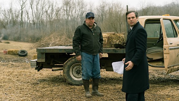 Bill Camp (left) as Wilbur Tennant and Mark Ruffalo (right) as Robert Bilott in in Dark Waters. 