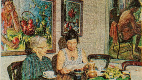 Margaret Olley and her mother Grace at their family home in Brisbane in 1966, which inspired the exhibition's design.