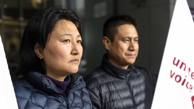 Kinley Zam (left) and Namgay Namgay were among nine Canberra cleaners who lost their jobs due to staff cuts after cleaning services at government buildings went to a new contractor, Broadspectrum and subcontractor Prompcorp.