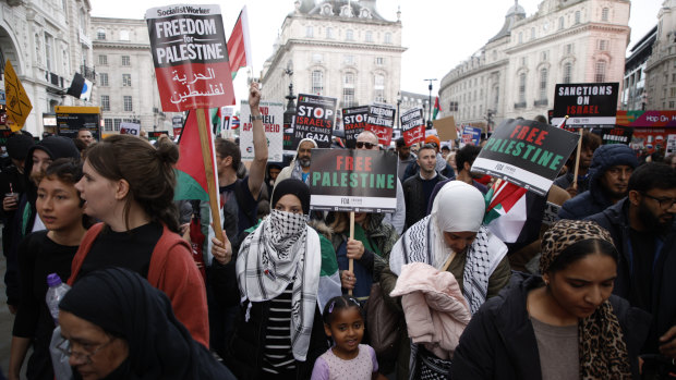Demonstrators at the pro-Palestinian march in London.