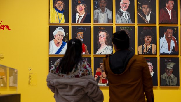 Australia in Colour by Vincent Namatjira on display in the National Gallery of Australia which features a portrait of Gina Rinehart which she is lobbying to have removed from display.