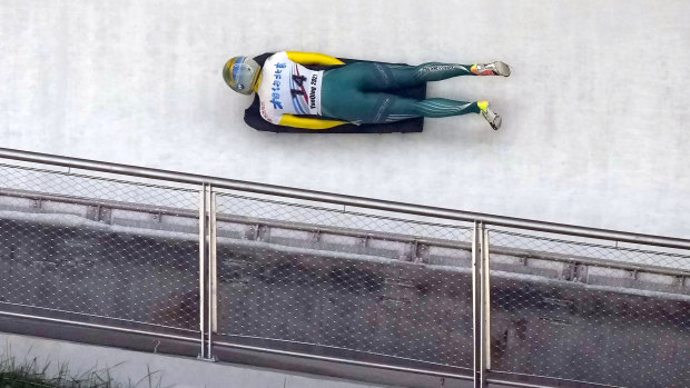 Australia’s Jaclyn Narracott competes during a women’s skeleton test event at the Yanquing National Sliding Centre in Beijing earlier this week.