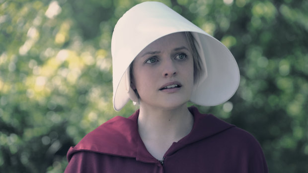 Elisabeth Moss as Offred in The Handmaid's Tale.