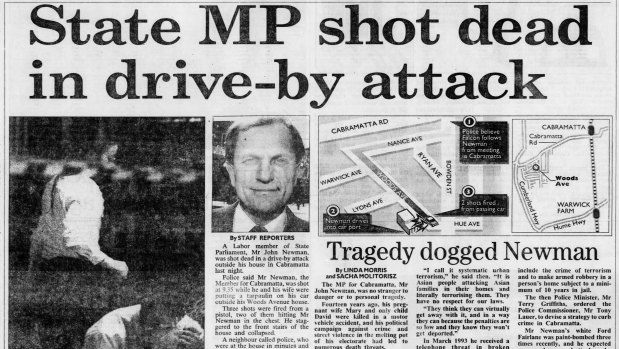 Sydney Morning Herald page 1 story, "State MP shot dead in drive-by attack", SMH 6 Sep 1994