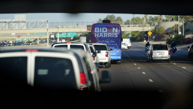 Democratic presidential candidate Joe Biden's bus seen in Arizona in October.