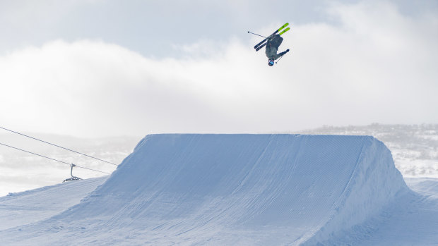 Olympic silver medallist Matt Graham gets some air at Perisher during the Australian Mogul Championships this week.
