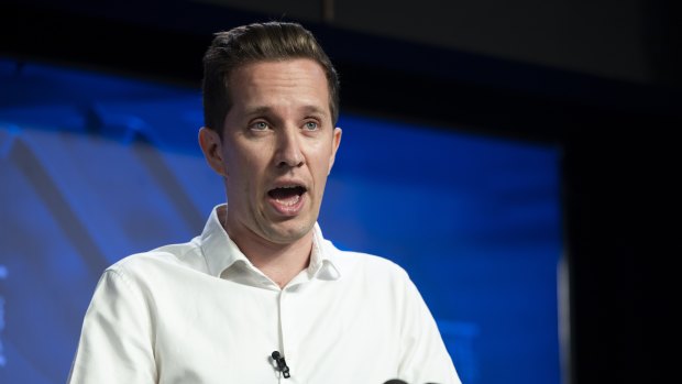 Greens housing spokesman Max Chandler-Mather addresses the National Press Club in Canberra on Wednesday.