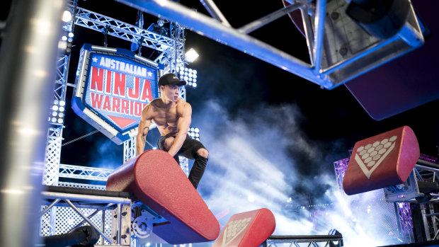 Ninja warrior Winson Lam on the first course of the 2019 competition.