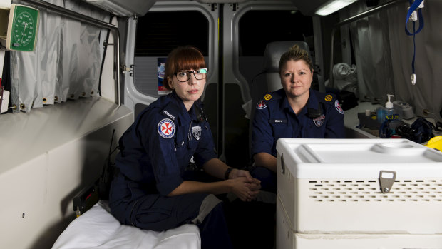 NSW Ambulance paramedic Clare Price with Assistant Commissioner Clare Beech at Eveleigh Ambulance Centre, Sydney. 