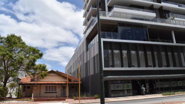 The Pinnacles building, one of the only towers to be built already, shows the tension between the old and the new in South Perth. 