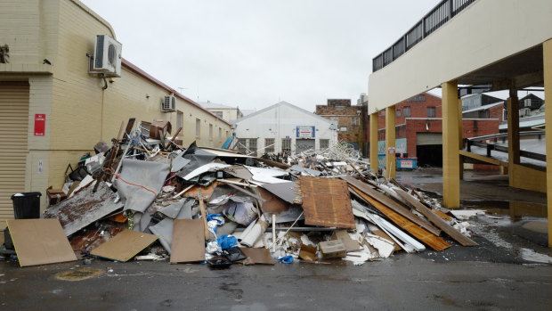 Debris outside businesses in the NSW town of Lismore following the 2022 floods.