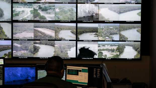 Cameras surveilling the Rio Grande are monitored by the Border Patrol in Laredo, Texas.