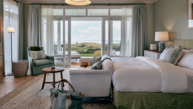 Views out across the bay from the villa’s master bedroom.