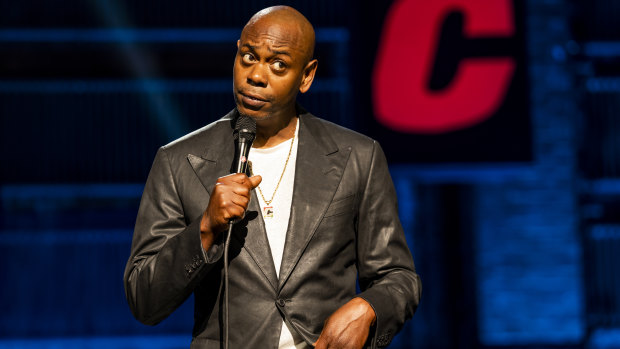 Dave Chappelle on stage performing his Netflix special, ‘The Closer.’