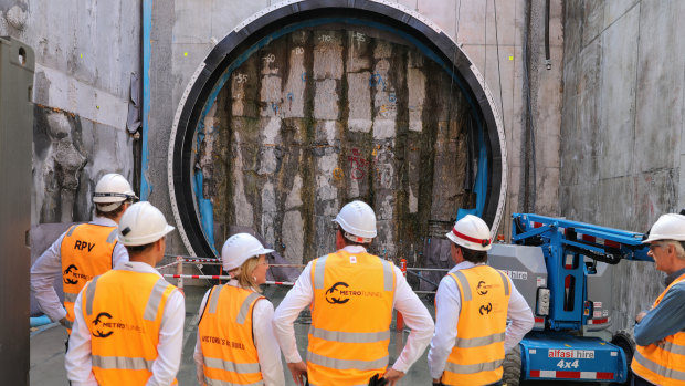 Premier Daniel Andrews inspects the first completed section of the Metro Tunnel on Sunday.