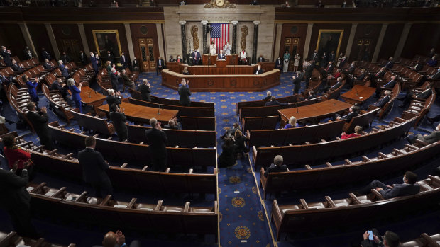 US President Joe Biden speaks to a joint session of Congress.