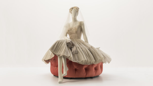 A 1950s organza bridal gown, one of more than 40 dresses on display in a collection by Marion Boyce