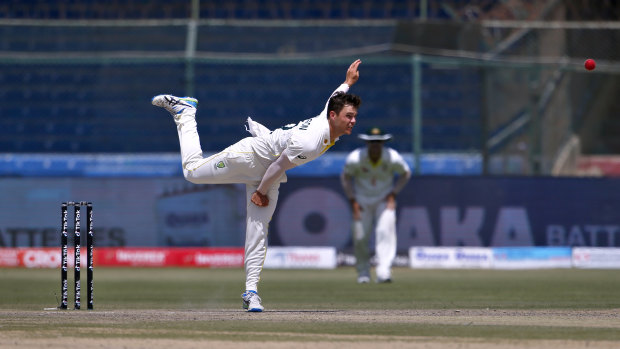 Mitchell Swepson bowls in the recent Pakistan series. 
