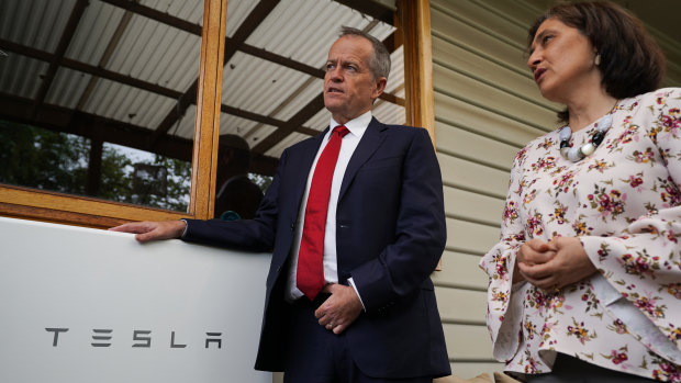 Opposition Leader Bill Shorten, pictured here with Victorian state Energy Minister Lily D'Ambrosio, has proposed a massive boost for household batteries.