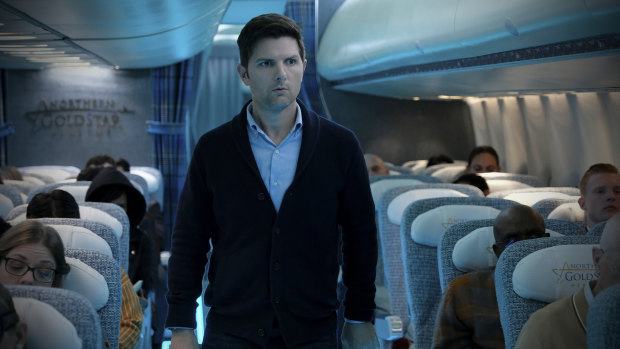 Adam Scott in The Twilight Zone reboot Nightmare at 30,000 Feet.